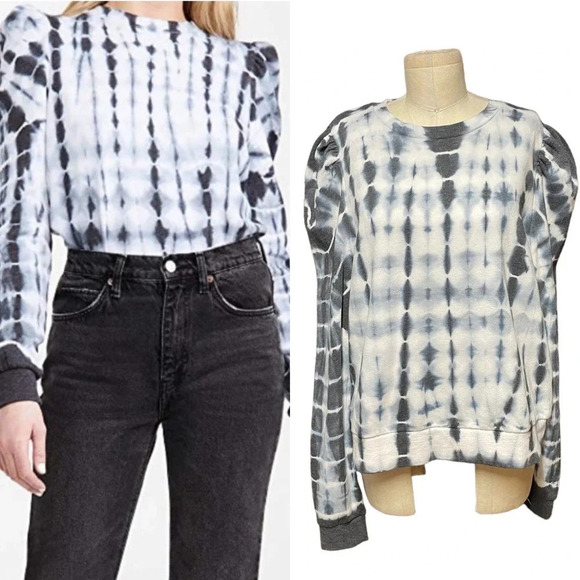 Generation Love Tops - Generation Love Natasha Tie Dye Puff Sleeve  Sweatshirt Blue‎ White Size L